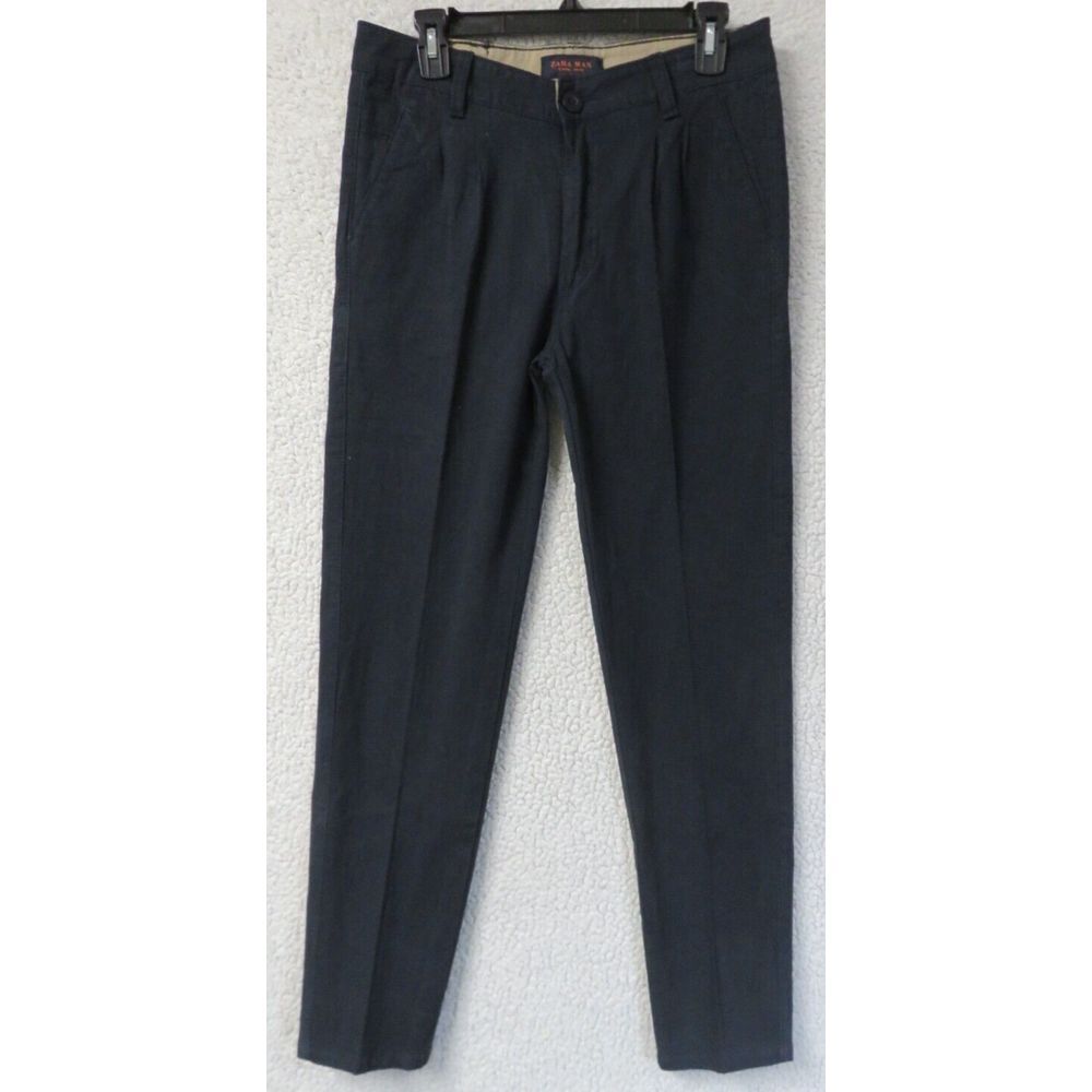 Mens Zara Man Blue Pleated Front Dress Khaki Pants Size 30x31 Cotton